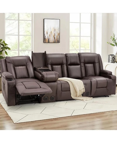 Aecojoy 3 Seater Recliner Sofa with 2 Console&Bluetooth Speakers