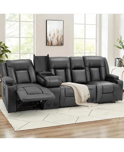 Aecojoy 3 Seater Recliner Sofa with 2 Console&Bluetooth Speakers