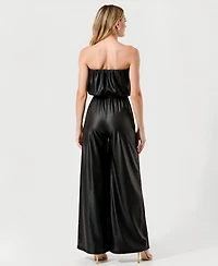 Modenaire Women's Strapless Satin Belted Jumpsuit