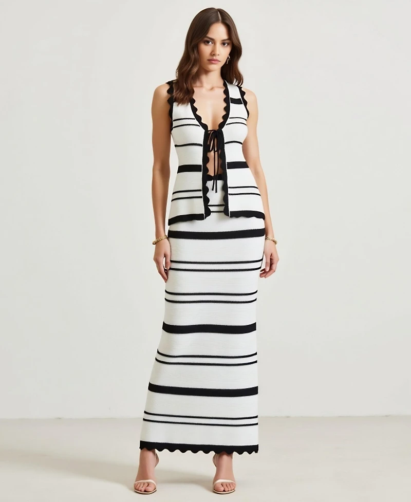 Modenaire Women's Striped Knit Top & Maxi Skirt Two-Piece Set
