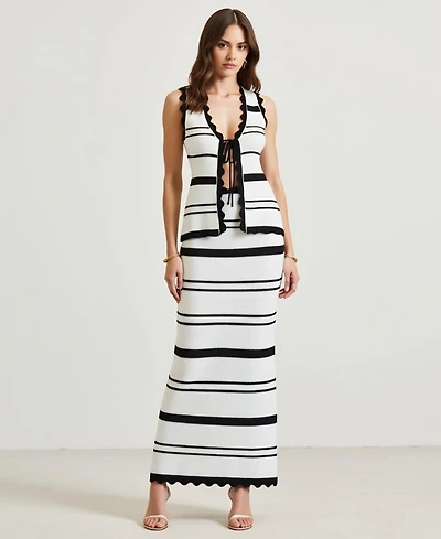 Modenaire Women's Striped Knit Top & Maxi Skirt Two-Piece Set