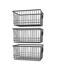 Oceanstar Metal Wire Organizer Bin Basket with Card Holder, Set of 3, Black
