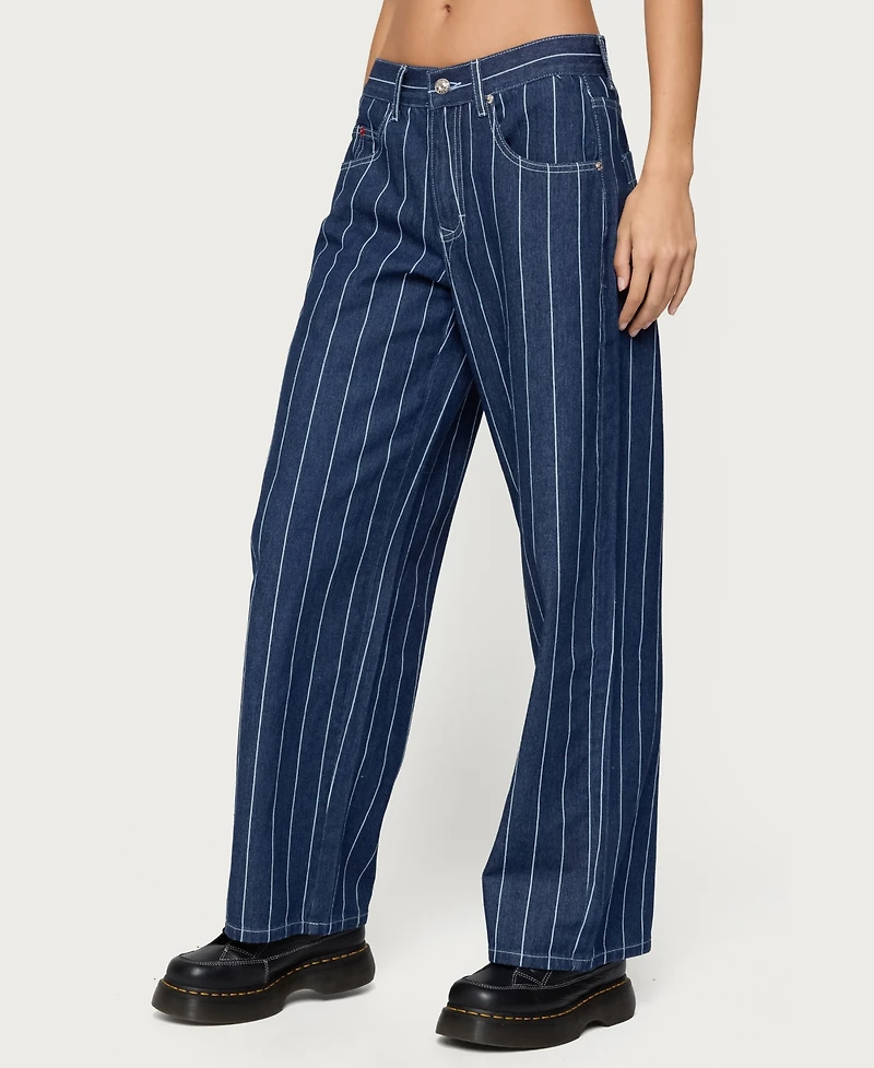 Edikted Women's Kyler Pinstripe Low Rise Jeans