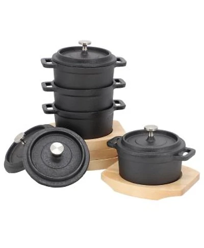 MegaChef Piece Cast Iron 8 Ounce Mini Dutch Oven with Wood Tray