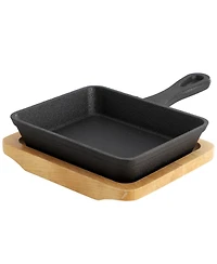 MegaChef Piece Mini Cast Iron Square Pan with Wood Tray
