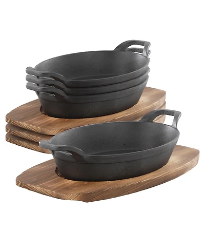 MegaChef Piece Mini Cast Iron Oval Pan with Wood Tray Set