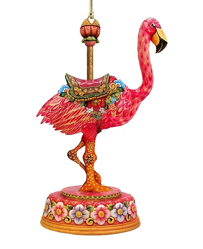 Designocracy Carousel Flamingo Holiday Wood Ornament