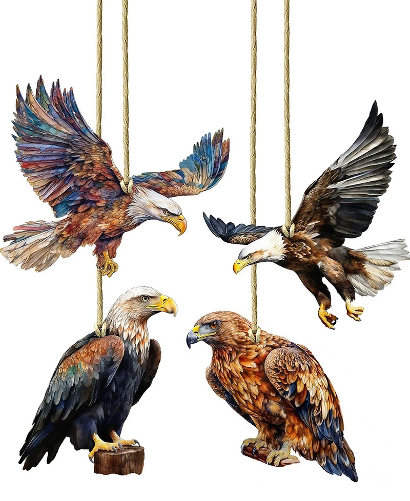 Designocracy Alaskan Eagles Wooden Ornaments, Set of 4