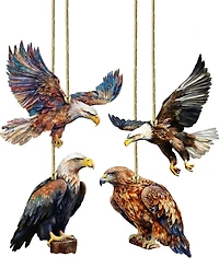 Designocracy Alaskan Eagles Wooden Ornaments, Set of 4