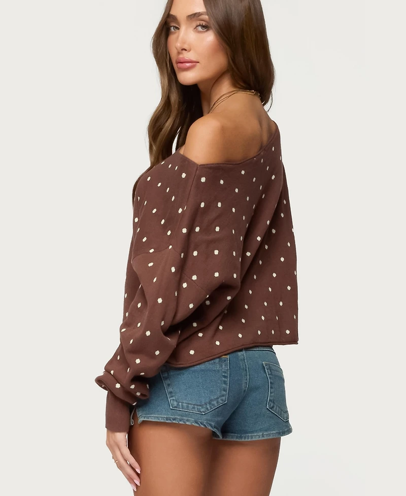 Edikted Women's Oversized Off Shoulder Polka Dot Sweater