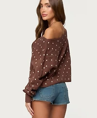 Edikted Women's Oversized Off Shoulder Polka Dot Sweater