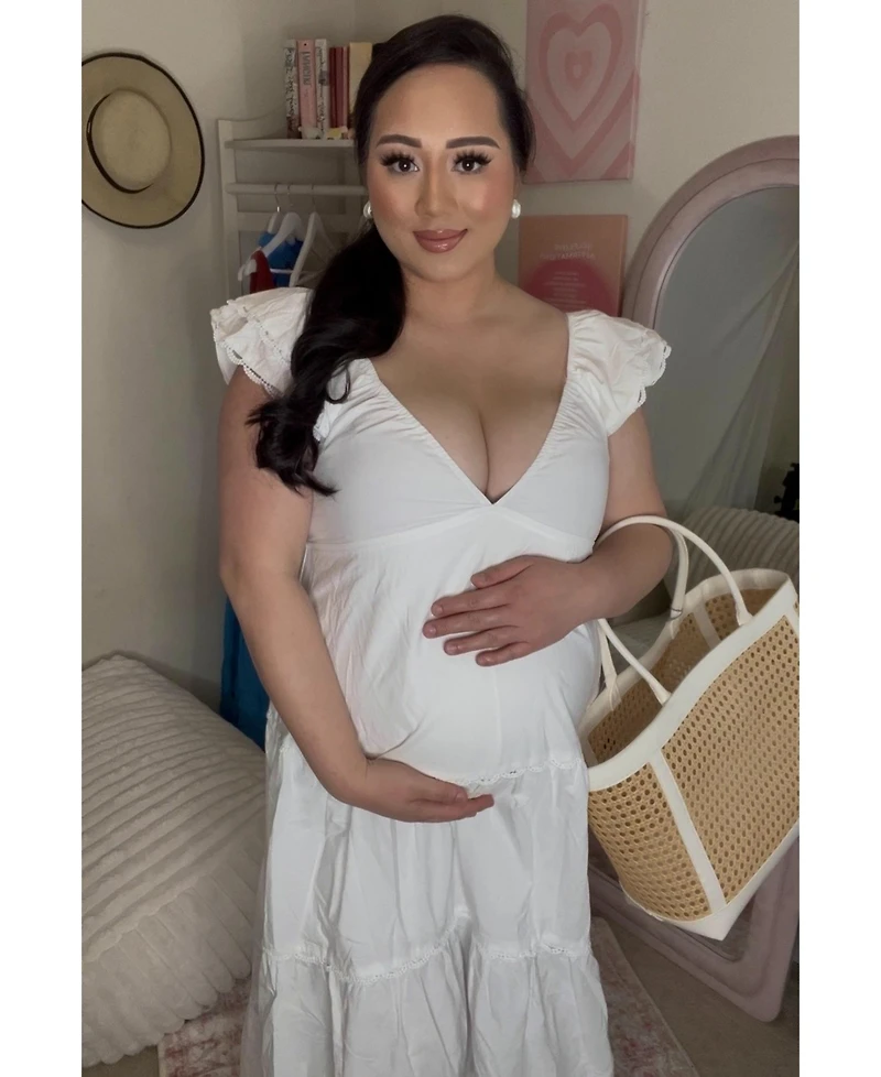Pinkblush Maternity White Ruffle Trim Maxi Dress