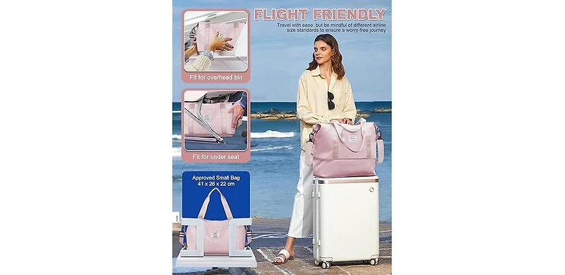 Travel Duffel Bag, Sports Tote Gym Bag, Shoulder Weekender Overnight Bag for Women