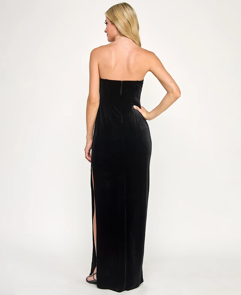 Seni & Cade Juniors' Velvet Strapless Plunge Dress