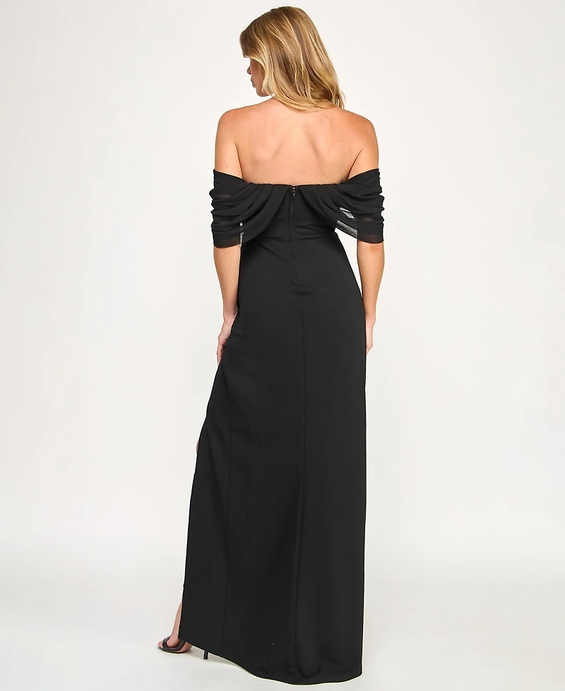 Seni & Cade Juniors' Off-The- Shoulder Drape Long Dress