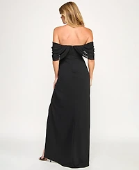 Seni & Cade Juniors' Off-The- Shoulder Drape Long Dress
