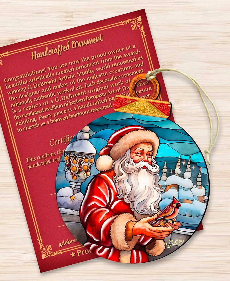 Designocracy Santa with Red Cardinal Wooden Ornament