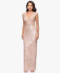 Betsy & Adam Petite Sequin Long Sheath Gown