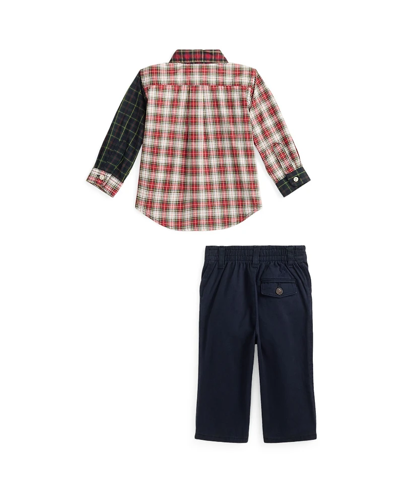 Polo Ralph Lauren Baby Boys 2-Piece Long Sleeves Plaid Shirt and Chino Pants Set