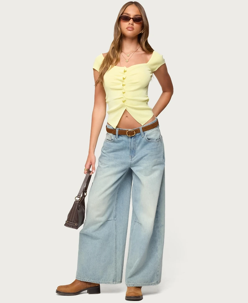 Edikted Women's Lilibet Sweetheart Button Up Top