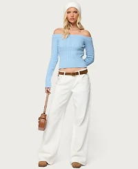 Edikted Women's Taniza Off Shoulder Cable Knit Sweater