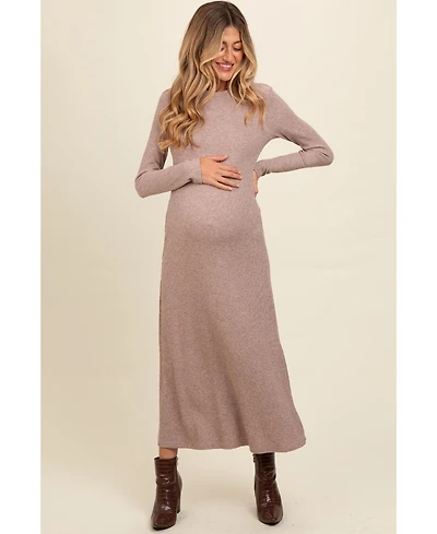 Pinkblush Maternity Mocha Ribbed Knit Side Slit Midi Dress