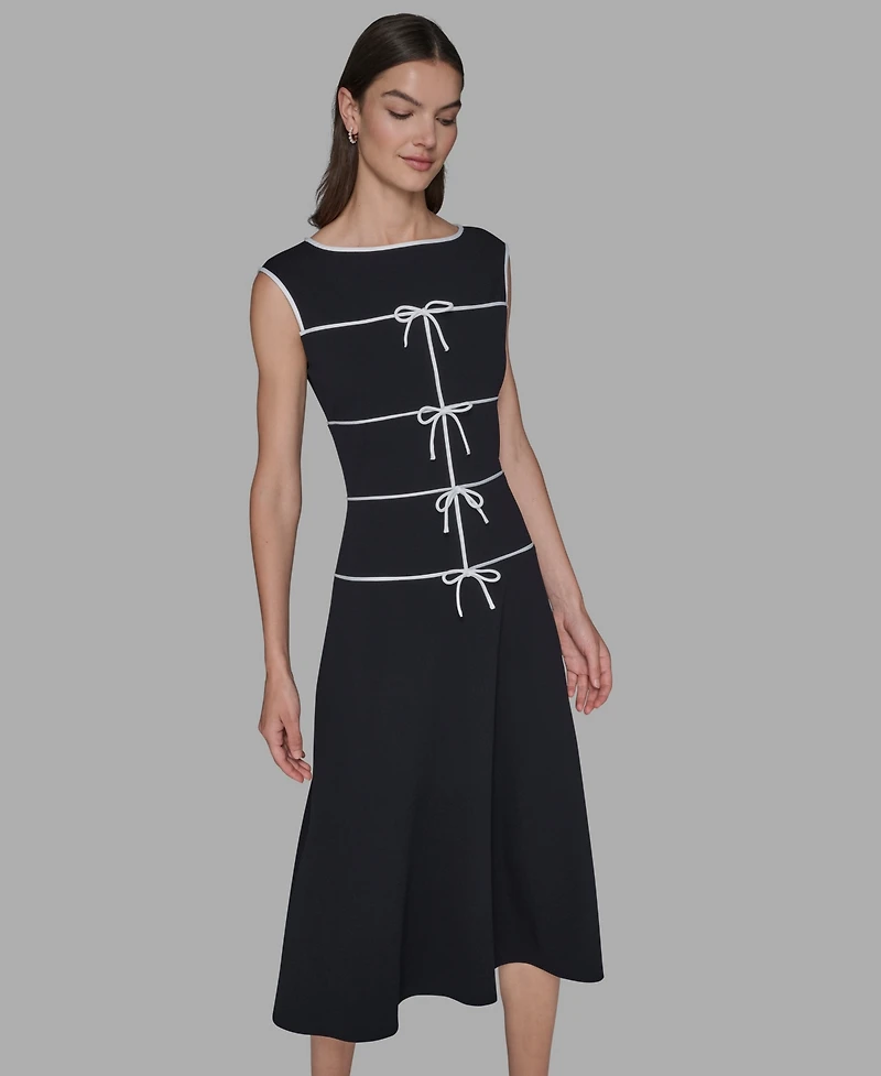 Karl Lagerfeld Paris Women's Piping Detail Boat Neck Midi Dress
