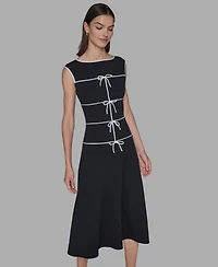 Karl Lagerfeld Paris Women's Piping Detail Boat Neck Midi Dress