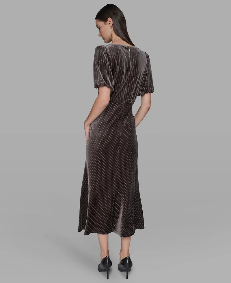 Karl Lagerfeld Paris Women's Pinstripe Boat Neck Midi Dress