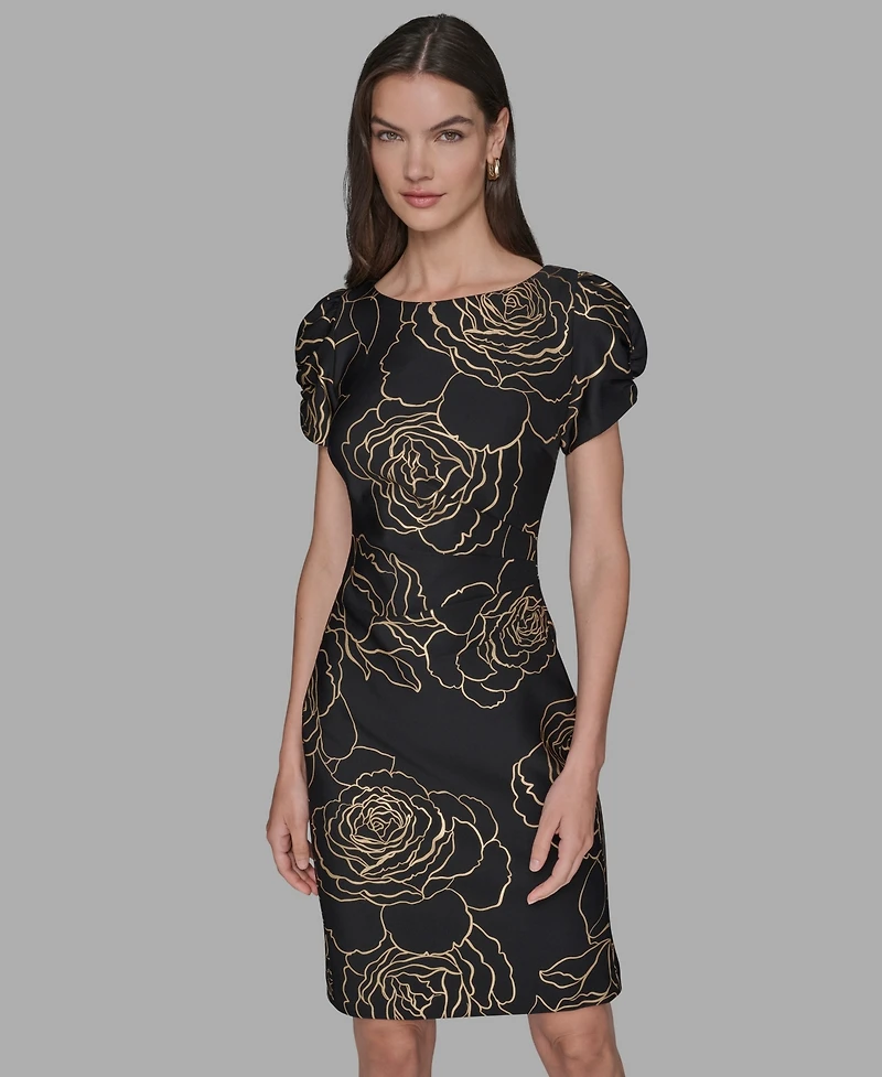 Karl Lagerfeld Paris Women's Floral Print Crew Neck Sheath Dress
