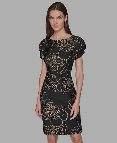 Karl Lagerfeld Paris Women's Floral Print Crew Neck Sheath Dress
