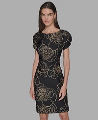Karl Lagerfeld Paris Women's Floral Print Crew Neck Sheath Dress