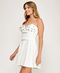 City Studios Juniors' Sweetheart Neck Double Bow Strapless Dress