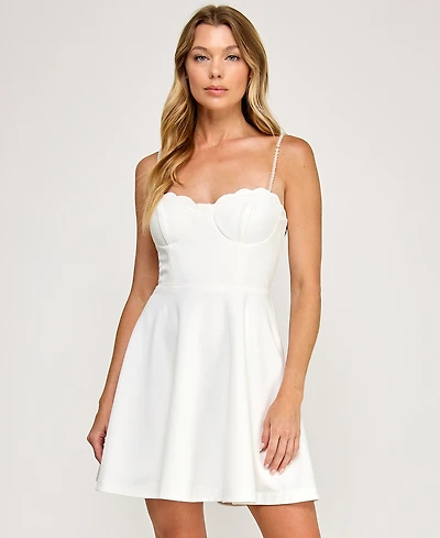 City Studios Juniors' Imitation Pearl Scallop Sweetheart Neck Dress