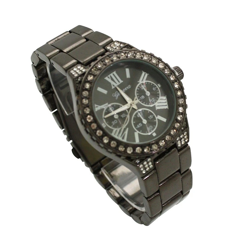 Gunmetal Metal and Rhinestiones Women Watch