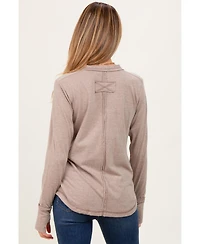 Pinkblush Maternity Heather Mocha Long Sleeve Exposed Seam Top