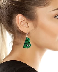Betsey Johnson Green Santa Baby Plush Christmas Tree Drop Earrings