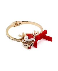Betsey Johnson Faux Stone Santa Baby Reindeer Bow Bangle Bracelet