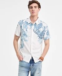 Guess Men's Short Sleeve Tropical Print Button-Front Camp Shirt