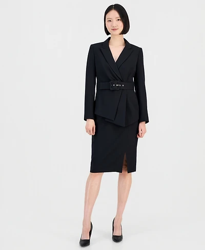 Tahari Asl Women's Asymmetrical Belted Jacket & Pencil Skirt Suit Set
