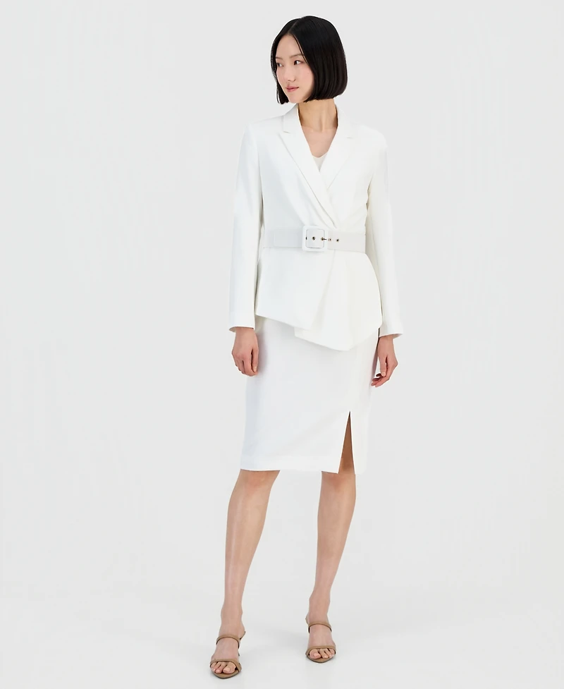 Tahari Asl Women's Asymmetrical Belted Jacket & Pencil Skirt Suit Set