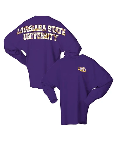 Spirit Jersey Women's Purple Lsu Tigers Oversized Preppy Long Sleeve T-Shirt