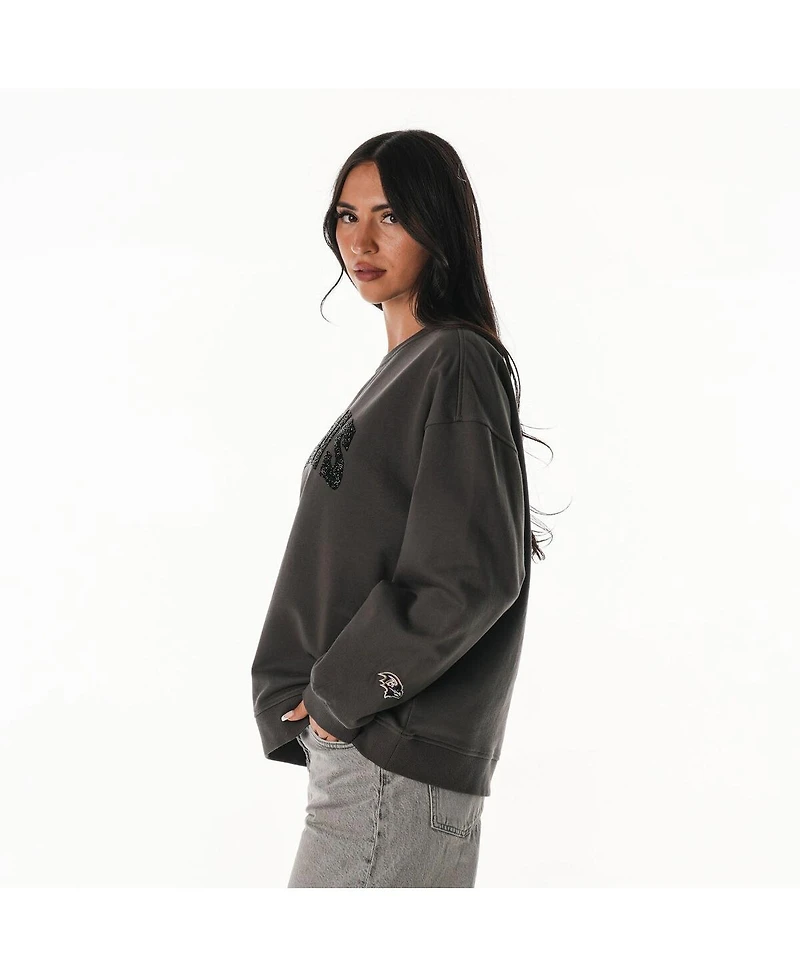 The Wild Collective Women's Charcoal Baltimore Ravens Rock Crystal Oversized Crewneck Sweatshirt