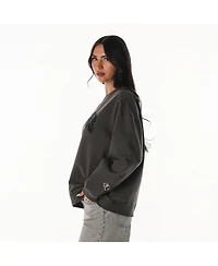 The Wild Collective Women's Charcoal Baltimore Ravens Rock Crystal Oversized Crewneck Sweatshirt
