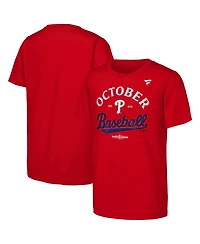 Fanatics Big Boys and Girls Red Philadelphia Phillies 2025 Mlb Postseason Locker Room T-Shirt