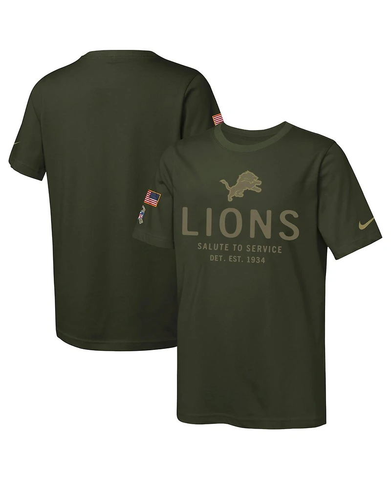 Nike Big Boys and Girls Olive Detroit Lions 2025 Salute to Service Sideline Dri-fit T-Shirt