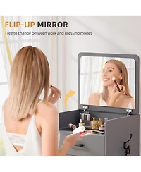 Vlsrka 3-in-1 Vanity Desk with Flip Mirror, Glass Top, 3 Drawers