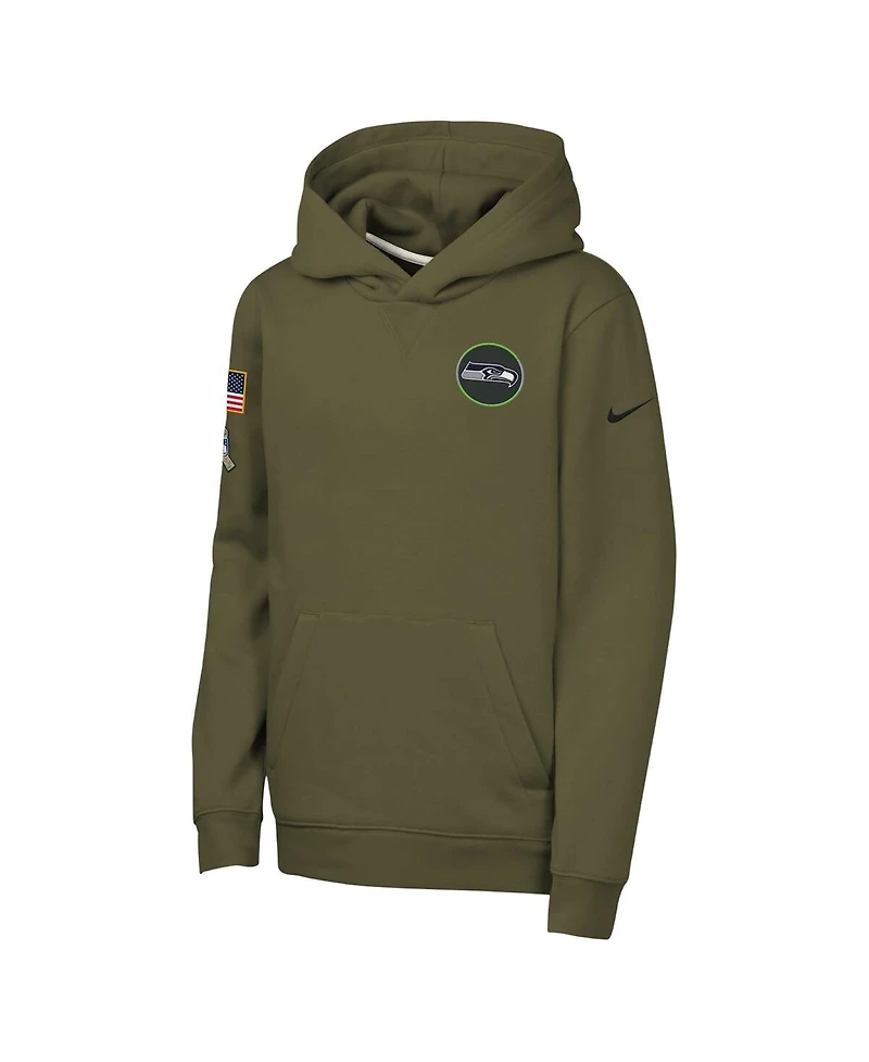 Nike Big Boys and Girls Olive Seattle Seahawks 2025 Salute to Service Club Fleece Hoodie