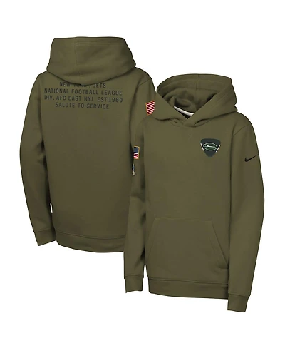 Nike Big Boys and Girls Olive New York Jets 2025 Salute to Service Club Fleece Hoodie