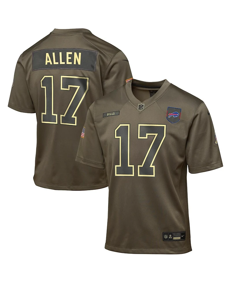 Nike Big Boys and Girls Josh Allen Olive Buffalo Bills 2025 Salute to Service Game Jersey